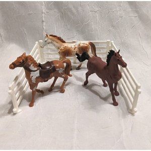 New Ray Horses Fences Plastic Figures Appaloosa Brown & White Saddle Toy Lot 3"